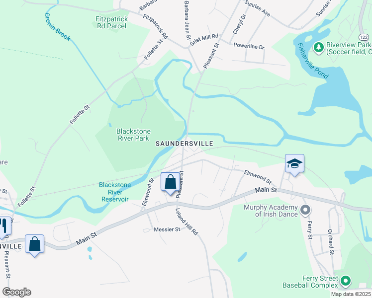map of restaurants, bars, coffee shops, grocery stores, and more near 169 Pleasant Street in Grafton