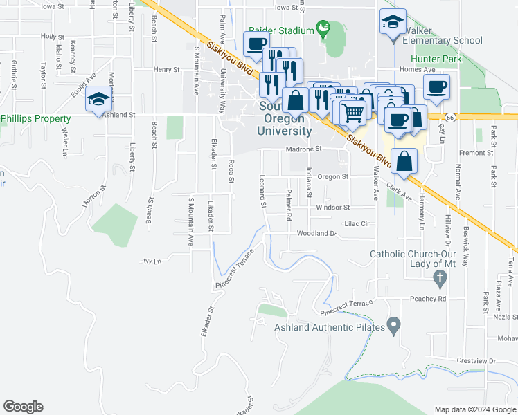 map of restaurants, bars, coffee shops, grocery stores, and more near 775 Leonard Street in Ashland