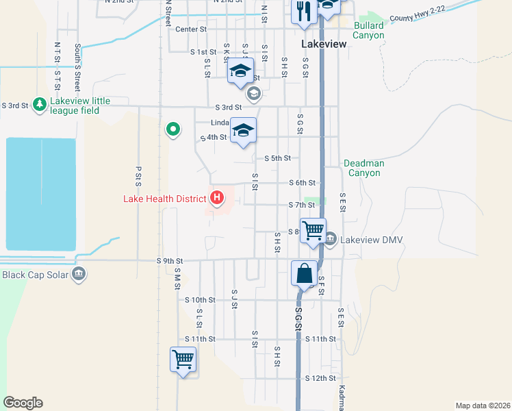map of restaurants, bars, coffee shops, grocery stores, and more near South I Street in Lakeview