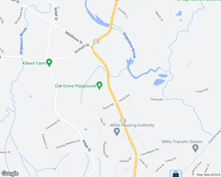 map of restaurants, bars, coffee shops, grocery stores, and more near 375-445 Exchange Street in Millis