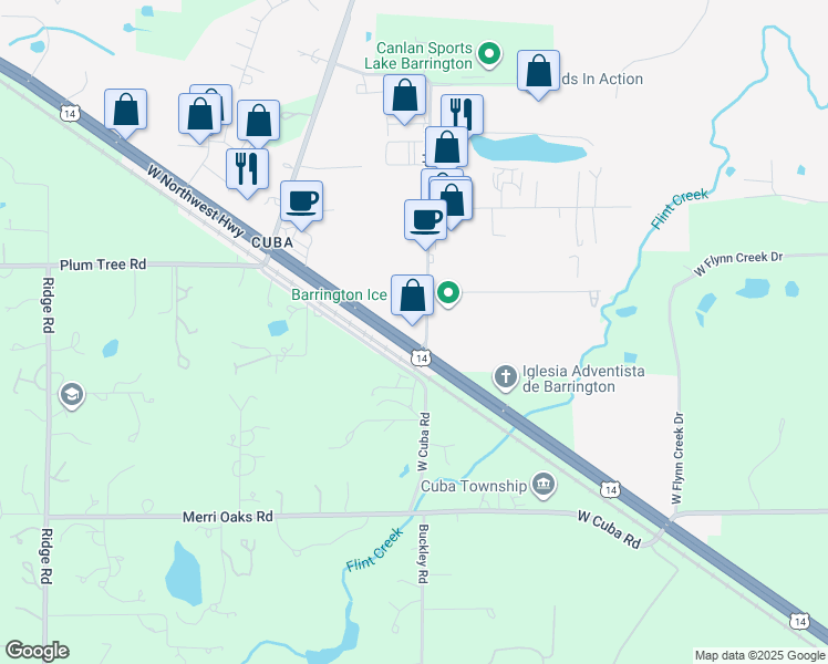 map of restaurants, bars, coffee shops, grocery stores, and more near 990 West Northwest Highway in Lake Barrington