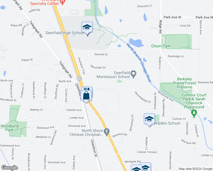 map of restaurants, bars, coffee shops, grocery stores, and more near 810 Northwoods Road in Deerfield