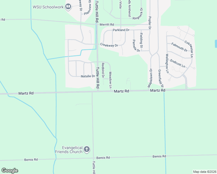 map of restaurants, bars, coffee shops, grocery stores, and more near 7486 Meadow Lane in Ypsilanti