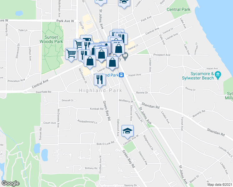 map of restaurants, bars, coffee shops, grocery stores, and more near 632 La Salle Place in Highland Park