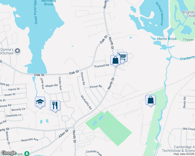 map of restaurants, bars, coffee shops, grocery stores, and more near 14 Brewster Road in Randolph