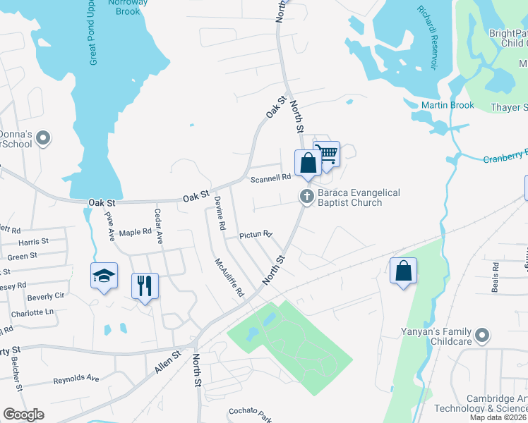 map of restaurants, bars, coffee shops, grocery stores, and more near 14 Brewster Road in Randolph
