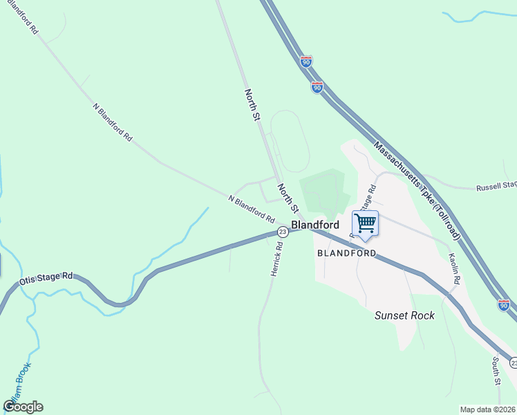 map of restaurants, bars, coffee shops, grocery stores, and more near 0 North Blandford Road in Blandford