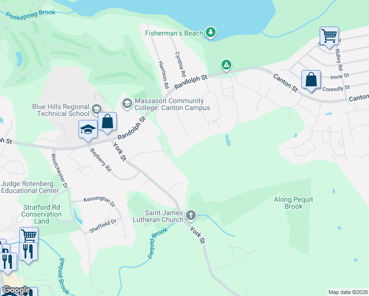 map of restaurants, bars, coffee shops, grocery stores, and more near 965 Randolph Street in Canton