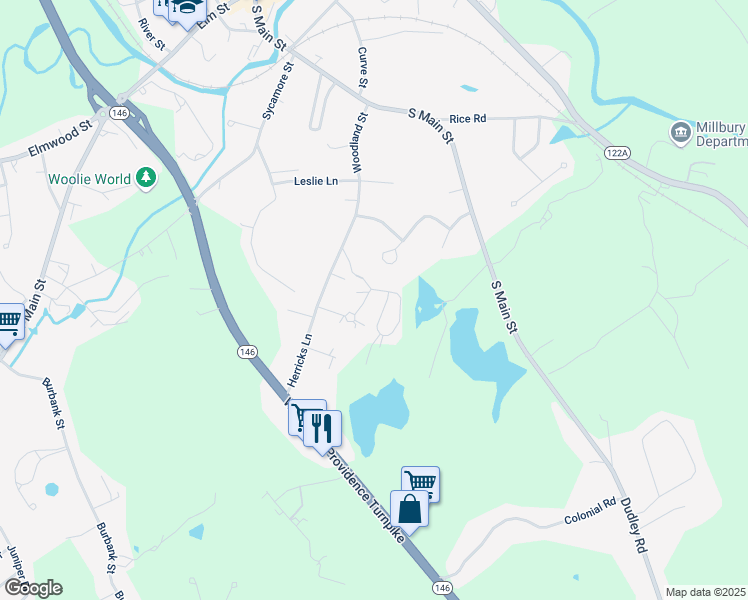 map of restaurants, bars, coffee shops, grocery stores, and more near 21 Jessica J Drive in Millbury