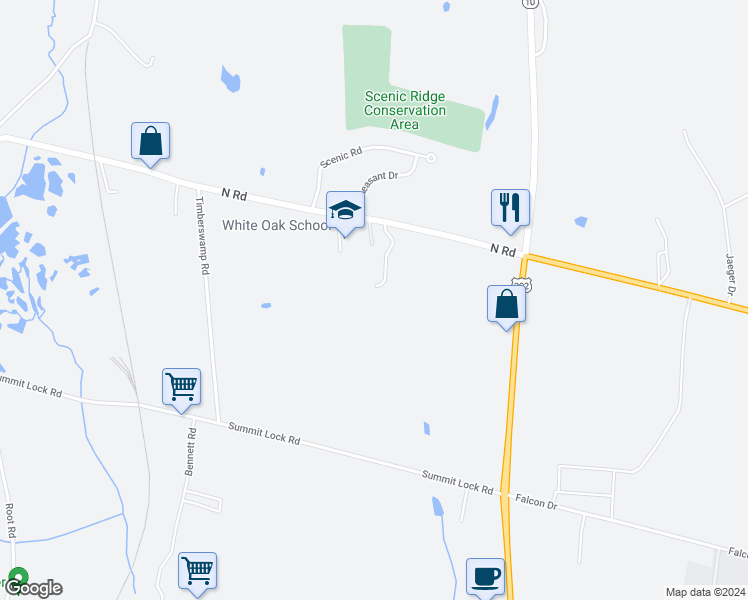 map of restaurants, bars, coffee shops, grocery stores, and more near 551 North Road in Westfield