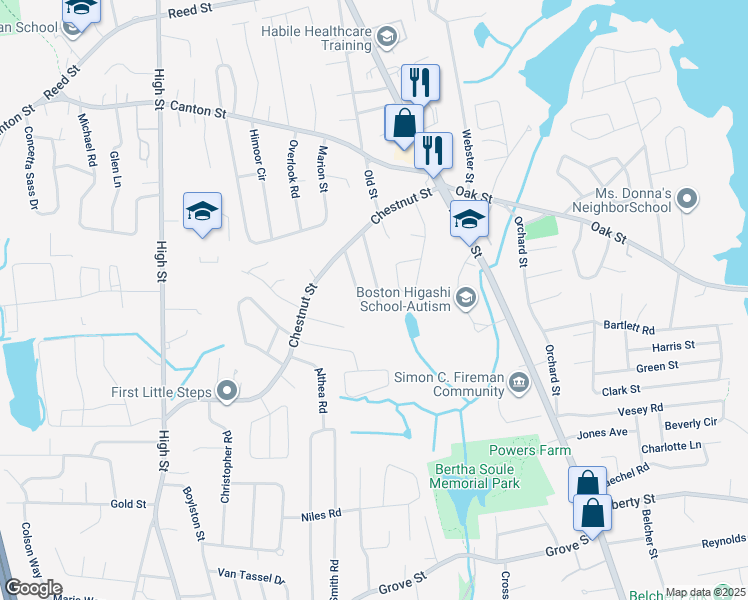 map of restaurants, bars, coffee shops, grocery stores, and more near 12 Robert Road in Randolph