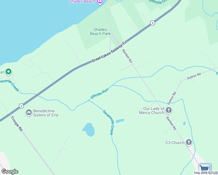 map of restaurants, bars, coffee shops, grocery stores, and more near 6759 E Lake Rd in Erie