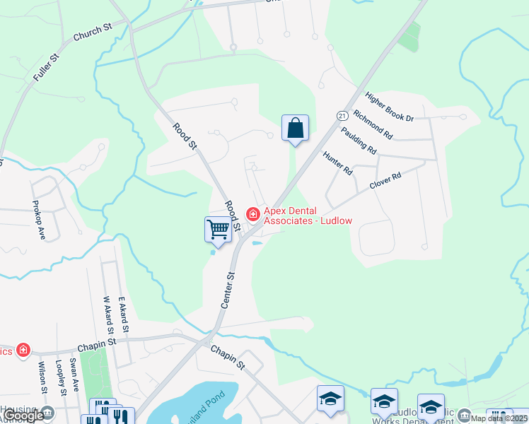 map of restaurants, bars, coffee shops, grocery stores, and more near 101 Meadowecrest Circle in Ludlow