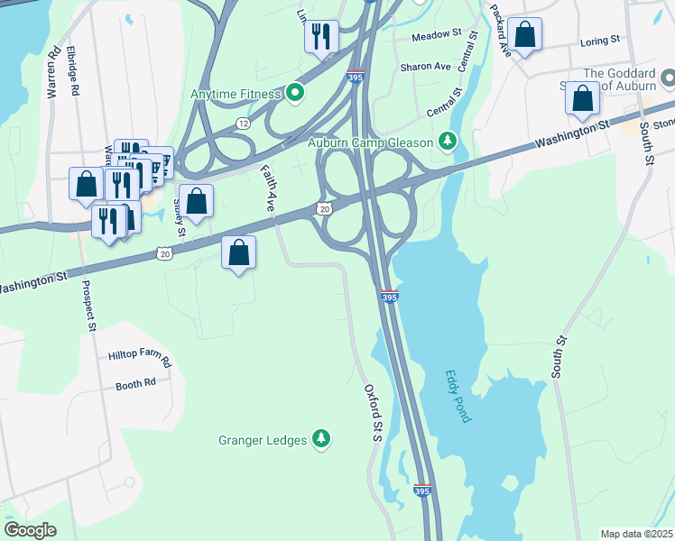 map of restaurants, bars, coffee shops, grocery stores, and more near 604 Oxford Street South in Auburn