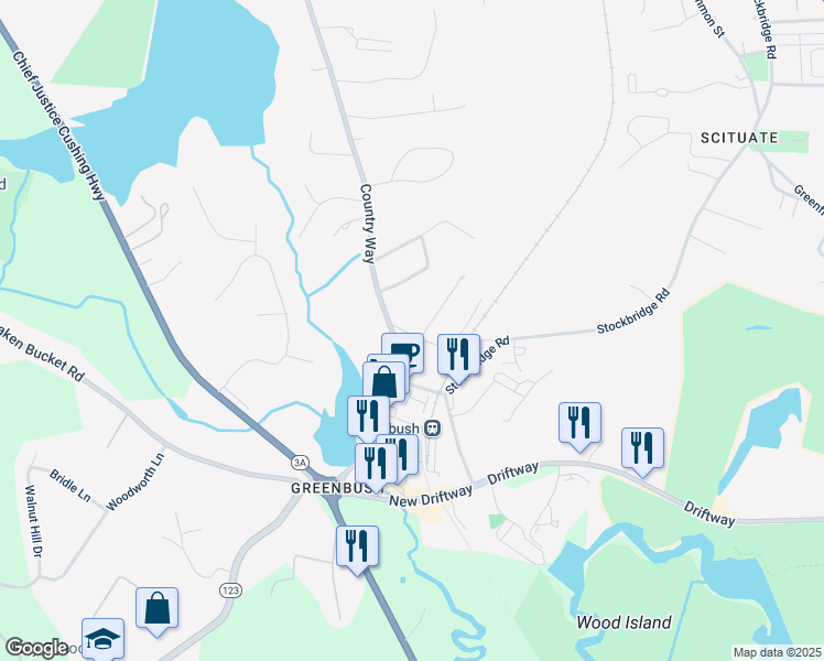 map of restaurants, bars, coffee shops, grocery stores, and more near 14 Old Country Way in Scituate