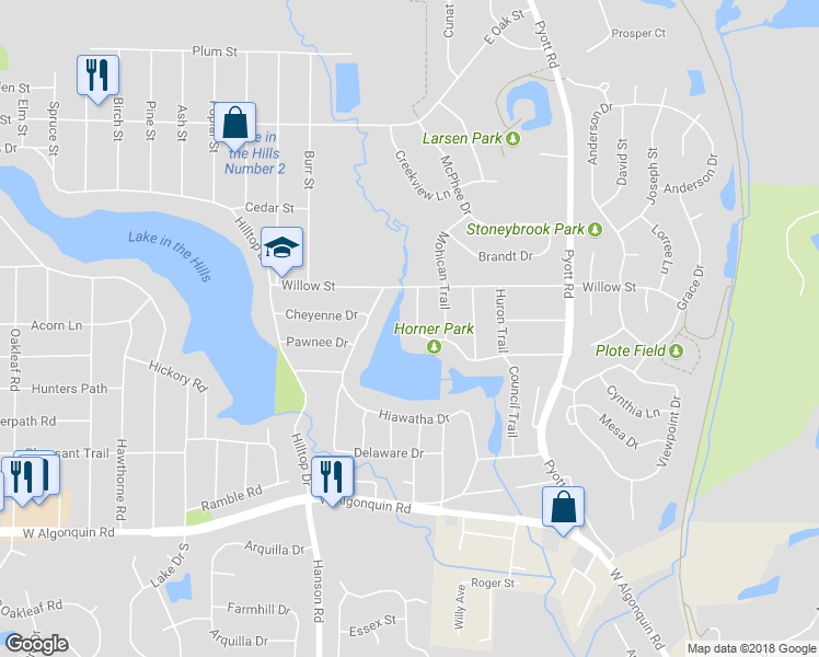 map of restaurants, bars, coffee shops, grocery stores, and more near 373 Council Trail in Lake in the Hills