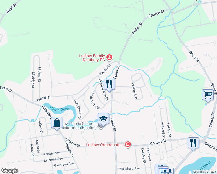map of restaurants, bars, coffee shops, grocery stores, and more near 267 Fuller Street in Ludlow