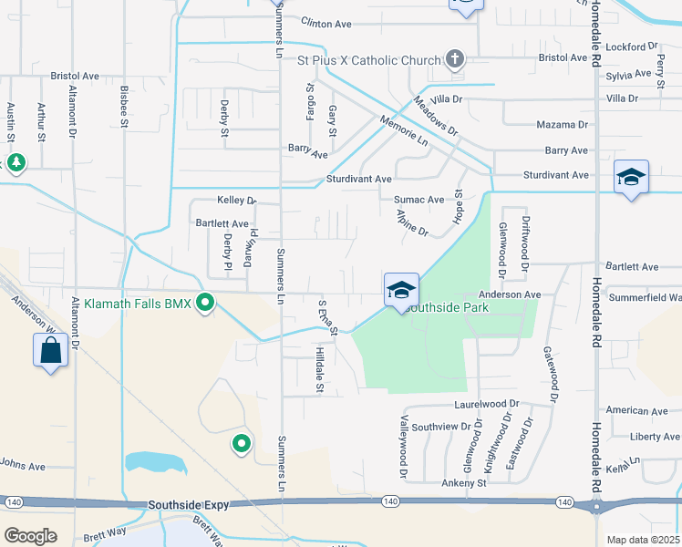 map of restaurants, bars, coffee shops, grocery stores, and more near 4401 Anderson Avenue in Klamath Falls