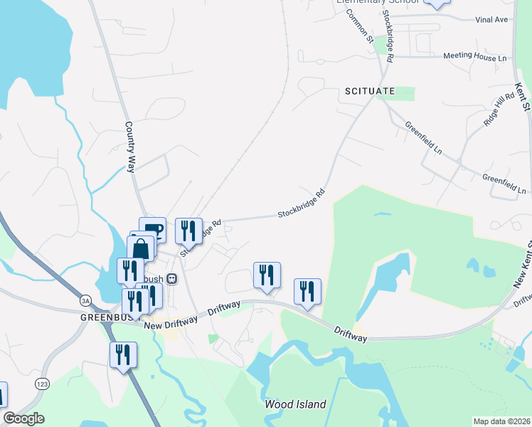 map of restaurants, bars, coffee shops, grocery stores, and more near 208 Stockbridge Road in Scituate