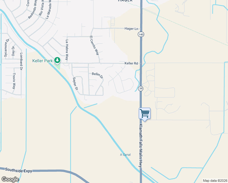map of restaurants, bars, coffee shops, grocery stores, and more near 7348 Ruth Drive in Klamath Falls