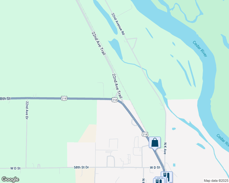 map of restaurants, bars, coffee shops, grocery stores, and more near 2289 58th Street Way in Vinton