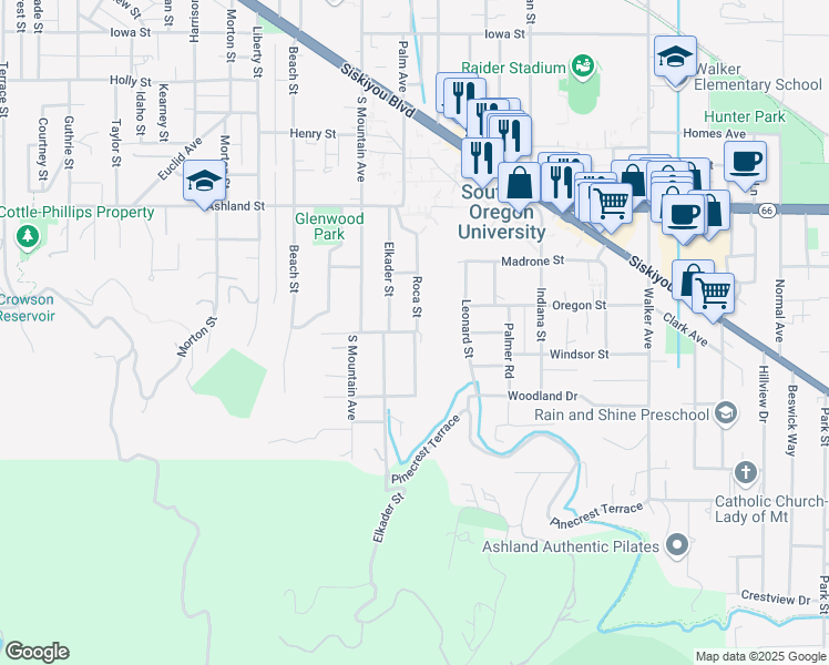 map of restaurants, bars, coffee shops, grocery stores, and more near 1199 Prospect Street in Ashland