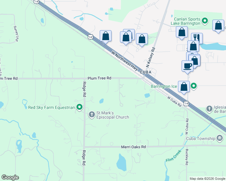 map of restaurants, bars, coffee shops, grocery stores, and more near 589 Plum Tree Road in Barrington