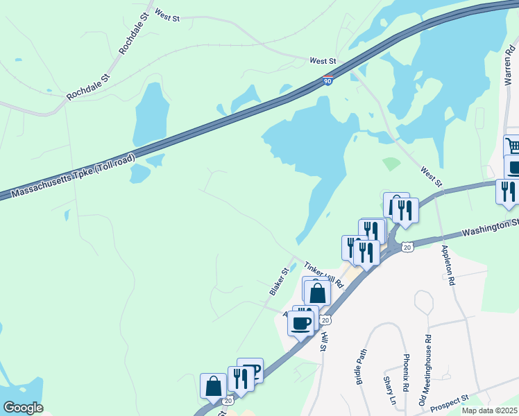 map of restaurants, bars, coffee shops, grocery stores, and more near 58 Tinker Hill Road in Auburn