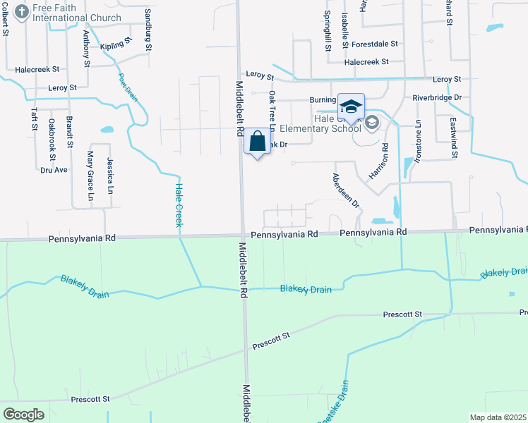 map of restaurants, bars, coffee shops, grocery stores, and more near 29079 Cullen Drive in Romulus