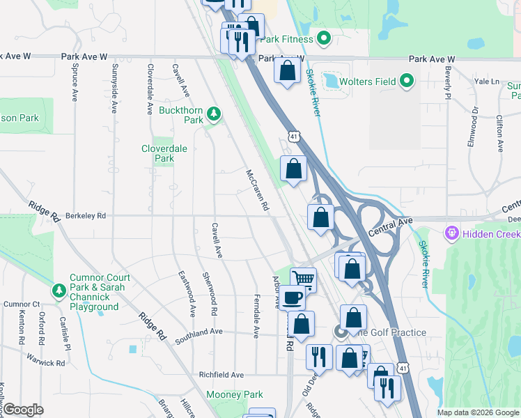 map of restaurants, bars, coffee shops, grocery stores, and more near 1580 Berkeley Road in Highland Park