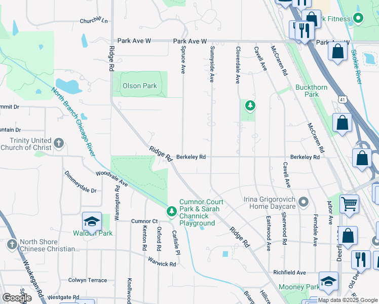 map of restaurants, bars, coffee shops, grocery stores, and more near 1950 Berkeley Road in Highland Park