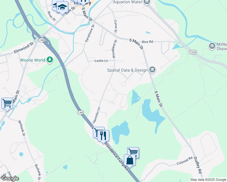 map of restaurants, bars, coffee shops, grocery stores, and more near 21 Jessica J Drive in Millbury