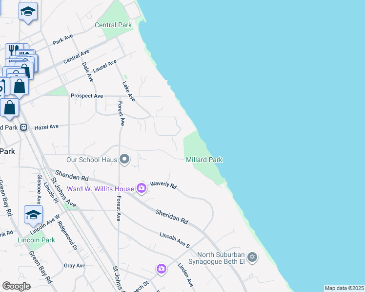 map of restaurants, bars, coffee shops, grocery stores, and more near 1623 Sylvester Place in Highland Park