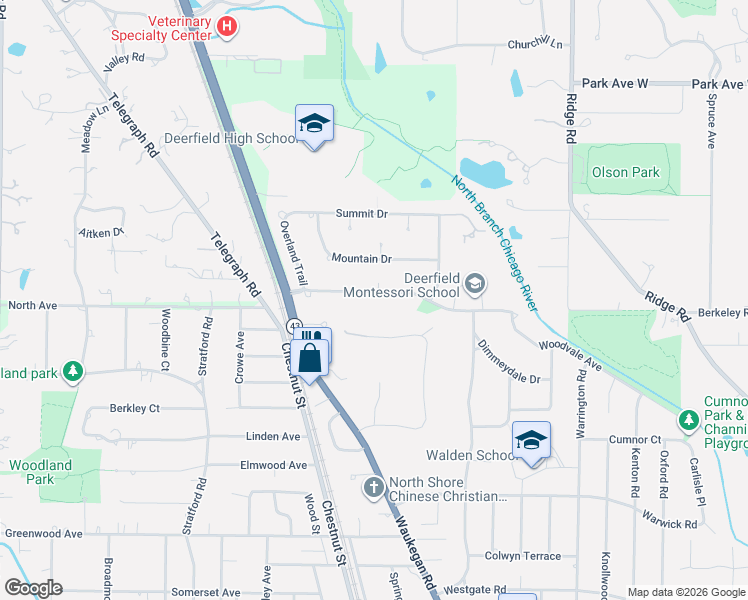 map of restaurants, bars, coffee shops, grocery stores, and more near 810 Northwoods Road in Deerfield