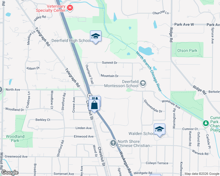 map of restaurants, bars, coffee shops, grocery stores, and more near 810 Northwoods Road in Deerfield