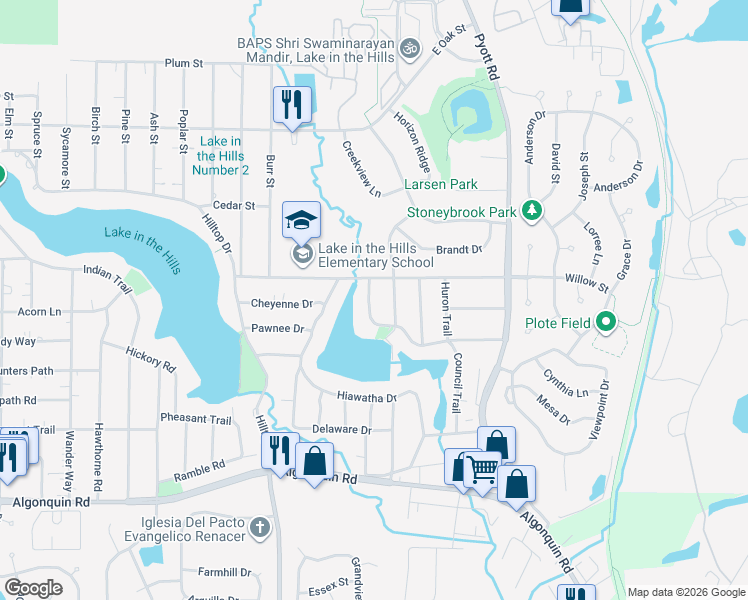 map of restaurants, bars, coffee shops, grocery stores, and more near 373 Council Trail in Lake in the Hills