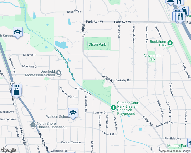 map of restaurants, bars, coffee shops, grocery stores, and more near 2125 Berkeley Road in Highland Park