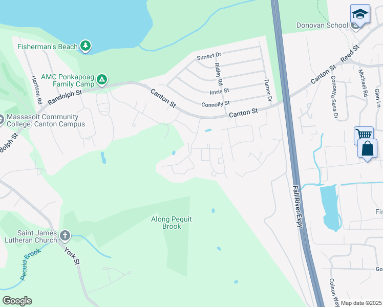 map of restaurants, bars, coffee shops, grocery stores, and more near 15 Bay Drive in Canton