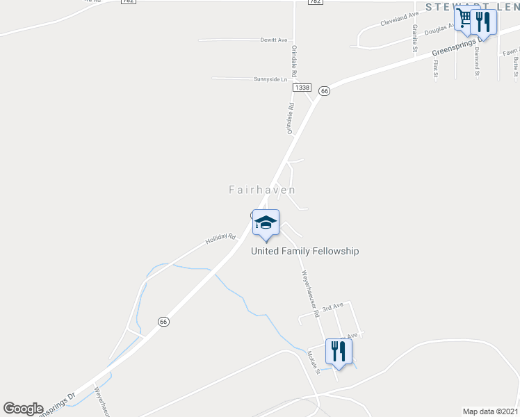 map of restaurants, bars, coffee shops, grocery stores, and more near Hwy 66 & Weyerhaeuser Rd in Klamath Falls