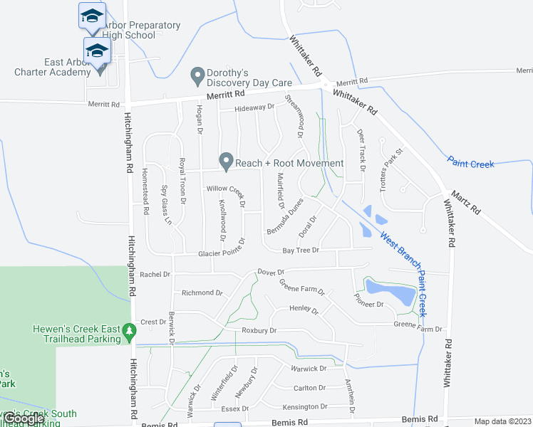 map of restaurants, bars, coffee shops, grocery stores, and more near 7387 Lochmoor Drive in Ypsilanti