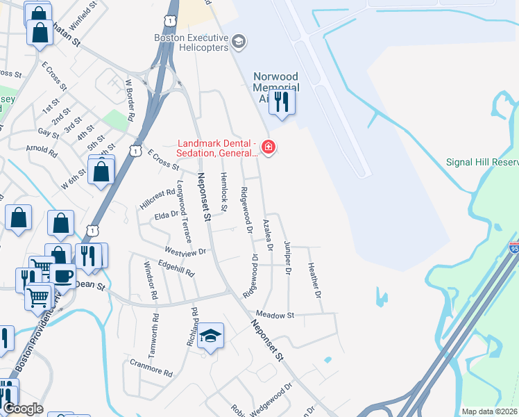 map of restaurants, bars, coffee shops, grocery stores, and more near 161 Azalea Drive in Norwood