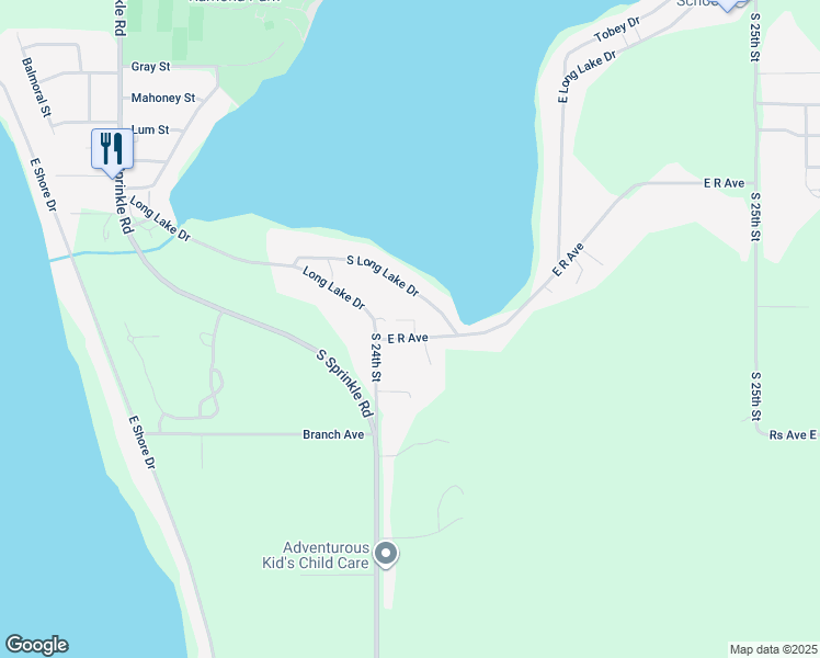 map of restaurants, bars, coffee shops, grocery stores, and more near 5115 South Long Lake Drive in Portage