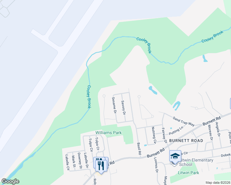 map of restaurants, bars, coffee shops, grocery stores, and more near 46 Sesame Drive in Chicopee