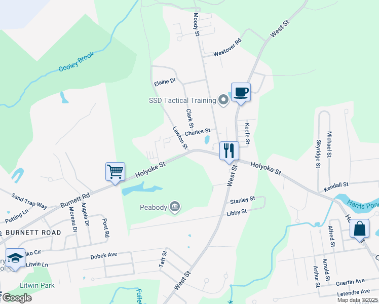 map of restaurants, bars, coffee shops, grocery stores, and more near 534 Holyoke Street in Ludlow