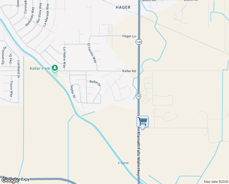 map of restaurants, bars, coffee shops, grocery stores, and more near 7330 Boyd Place in Klamath Falls