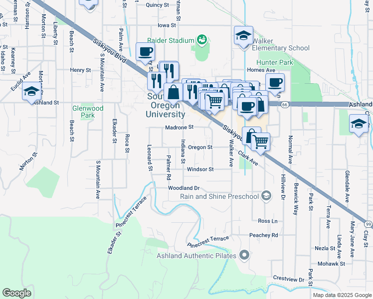 map of restaurants, bars, coffee shops, grocery stores, and more near 681 Indiana Street in Ashland