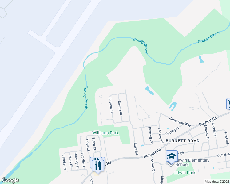 map of restaurants, bars, coffee shops, grocery stores, and more near 46 Sesame Drive in Chicopee