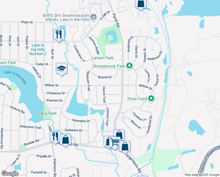 map of restaurants, bars, coffee shops, grocery stores, and more near 803 Willow Street in Lake in the Hills