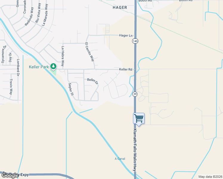 map of restaurants, bars, coffee shops, grocery stores, and more near 7330 Boyd Place in Klamath Falls