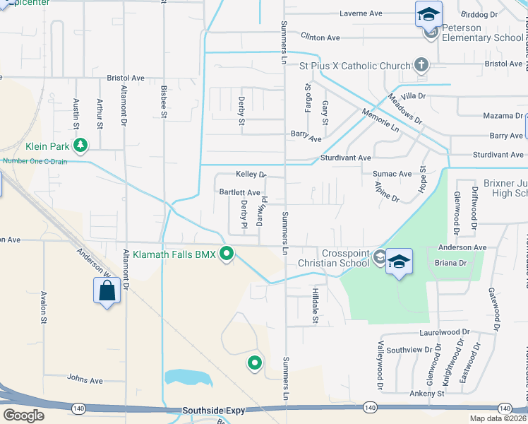 map of restaurants, bars, coffee shops, grocery stores, and more near 4807 Darwin Place in Klamath Falls
